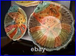 Vintage Italica ARS Hand Crafted Italian Pottery Fish Bowl Set & Platter- Nice