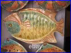 Vintage Italica ARS Hand Crafted Italian Pottery Fish Bowl Set & Platter- Nice