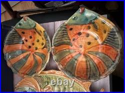 Vintage Italica ARS Hand Crafted Italian Pottery Fish Bowl Set & Platter- Nice