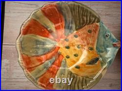 Vintage Italica ARS Hand Crafted Italian Pottery Fish Bowl Set & Platter- Nice