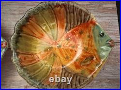 Vintage Italica ARS Hand Crafted Italian Pottery Fish Bowl Set & Platter- Nice