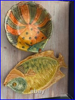 Vintage Italica ARS Hand Crafted Italian Pottery Fish Bowl Set & Platter- Nice