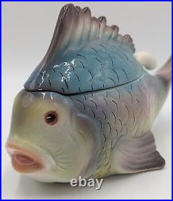 Vintage Italy Ceramic Fish Soup Tureen Bowl Hand Painted Small Individual Size