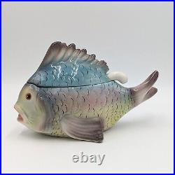 Vintage Italy Ceramic Fish Soup Tureen Bowl Hand Painted Small Individual Size