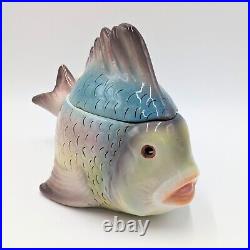 Vintage Italy Ceramic Fish Soup Tureen Bowl Hand Painted Small Individual Size