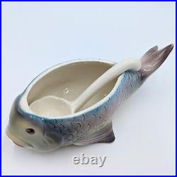 Vintage Italy Ceramic Fish Soup Tureen Bowl Hand Painted Small Individual Size