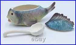 Vintage Italy Ceramic Fish Soup Tureen Bowl Hand Painted Small Individual Size