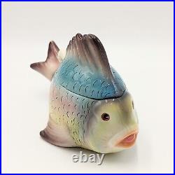 Vintage Italy Ceramic Fish Soup Tureen Bowl Hand Painted Small Individual Size