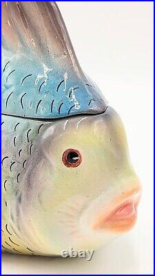 Vintage Italy Ceramic Fish Soup Tureen Bowl Hand Painted Small Individual Size