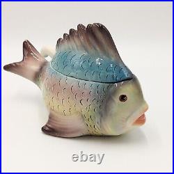 Vintage Italy Ceramic Fish Soup Tureen Bowl Hand Painted Small Individual Size