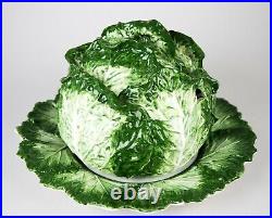 Vintage Italy Majolica Cabbage Leaf Lettuce Large Tureen & Lid with Underplate 15