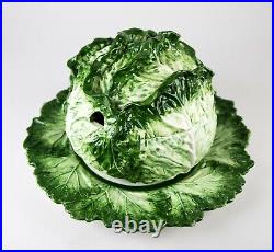 Vintage Italy Majolica Cabbage Leaf Lettuce Large Tureen & Lid with Underplate 15
