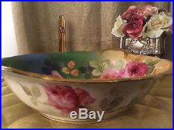 Vintage JP LIMOGES FRANCE 10 Porcelain Bowl With Hand Painted Roses Signed