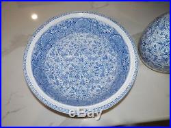 Vintage J F Wileman Foley Potteries Blue & White Chintz Wash Bowl & Pitcher