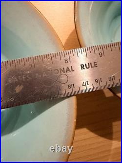 Vintage Japanese Studio Art Pottery 3 Bowl Set Teal Blue Glaze Stamped Signed