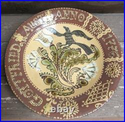 Vintage Joel Huntley 1998 Sgrafitto Redware Pottery 1776 Bowl Deep Plate Platter