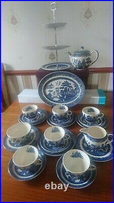 Vintage Johnson Bro willow pattern Afternoon tea Set with 3Tier Cake Stand