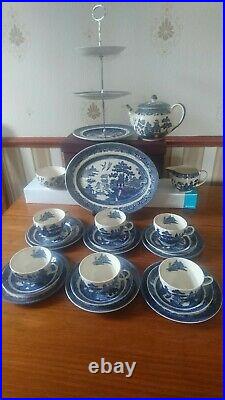 Vintage Johnson Bro willow pattern Afternoon tea Set with 3Tier Cake Stand
