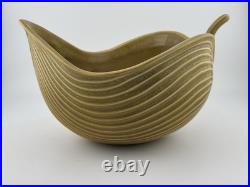 Vintage Jonathan Adler Leaf Stoneware Bowl, Signed Mustard Brown Gold 8.25