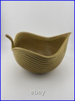 Vintage Jonathan Adler Leaf Stoneware Bowl, Signed Mustard Brown Gold 8.25