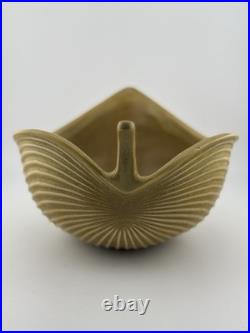 Vintage Jonathan Adler Leaf Stoneware Bowl, Signed Mustard Brown Gold 8.25