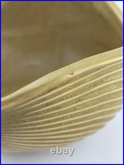 Vintage Jonathan Adler Leaf Stoneware Bowl, Signed Mustard Brown Gold 8.25