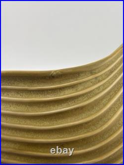 Vintage Jonathan Adler Leaf Stoneware Bowl, Signed Mustard Brown Gold 8.25