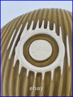 Vintage Jonathan Adler Leaf Stoneware Bowl, Signed Mustard Brown Gold 8.25