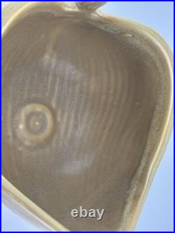 Vintage Jonathan Adler Leaf Stoneware Bowl, Signed Mustard Brown Gold 8.25