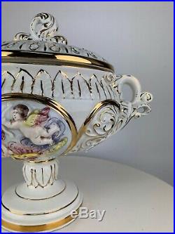 Vintage Keramos Capodimonte Tureen Soup Italy Angels Porcelain Pedestal Bowl Lid
