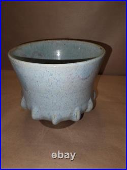 Vintage Kjeld & Erica Deichmann 5.5 Blue Glaze Scalloped Pottery Bowl NB