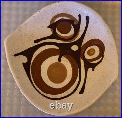 Vintage Lapid Israel Stoneware Pottery Art Decorative Bowl Abstract Motif 1950s
