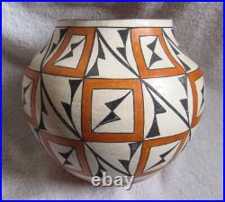 Vintage Large Acoma Indian Pueblo Decorated Designs Symbols Art Pottery Bowl