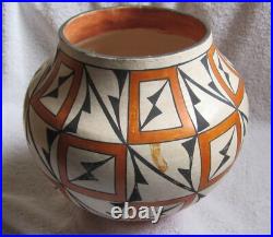 Vintage Large Acoma Indian Pueblo Decorated Designs Symbols Art Pottery Bowl