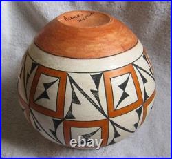 Vintage Large Acoma Indian Pueblo Decorated Designs Symbols Art Pottery Bowl