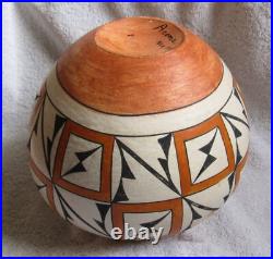 Vintage Large Acoma Indian Pueblo Decorated Designs Symbols Art Pottery Bowl