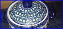 Vintage Large Boleslawiec Bowl with Lid Pottery Poland Rare Discontinued Numbered