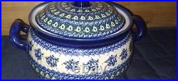 Vintage Large Boleslawiec Bowl with Lid Pottery Poland Rare Discontinued Numbered