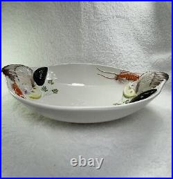 Vintage Large Hand Painted Cre Art Ceramic Seafood Serving Bowl Made in Italy
