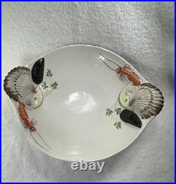 Vintage Large Hand Painted Cre Art Ceramic Seafood Serving Bowl Made in Italy
