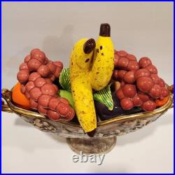 Vintage Large Hand Painted Italian Ceramic Fruit Bowl Centerpiece withGold Handles