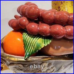 Vintage Large Hand Painted Italian Ceramic Fruit Bowl Centerpiece withGold Handles
