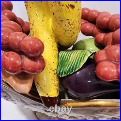 Vintage Large Hand Painted Italian Ceramic Fruit Bowl Centerpiece withGold Handles