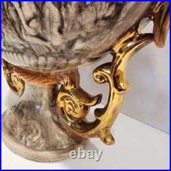 Vintage Large Hand Painted Italian Ceramic Fruit Bowl Centerpiece withGold Handles