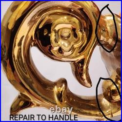 Vintage Large Hand Painted Italian Ceramic Fruit Bowl Centerpiece withGold Handles