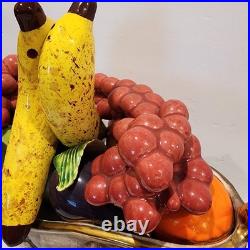 Vintage Large Hand Painted Italian Ceramic Fruit Bowl Centerpiece withGold Handles