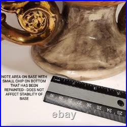 Vintage Large Hand Painted Italian Ceramic Fruit Bowl Centerpiece withGold Handles