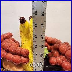 Vintage Large Hand Painted Italian Ceramic Fruit Bowl Centerpiece withGold Handles