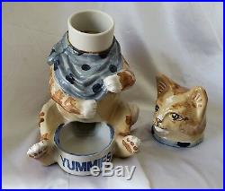 Vintage Large Louisville Stoneware Cat Bowl Feeder Pottery Retired Yummies