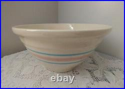 Vintage Large McCoy USA Oven Ware Mixing Bowl #10 Pink & Blue Bands Yellow Ware
